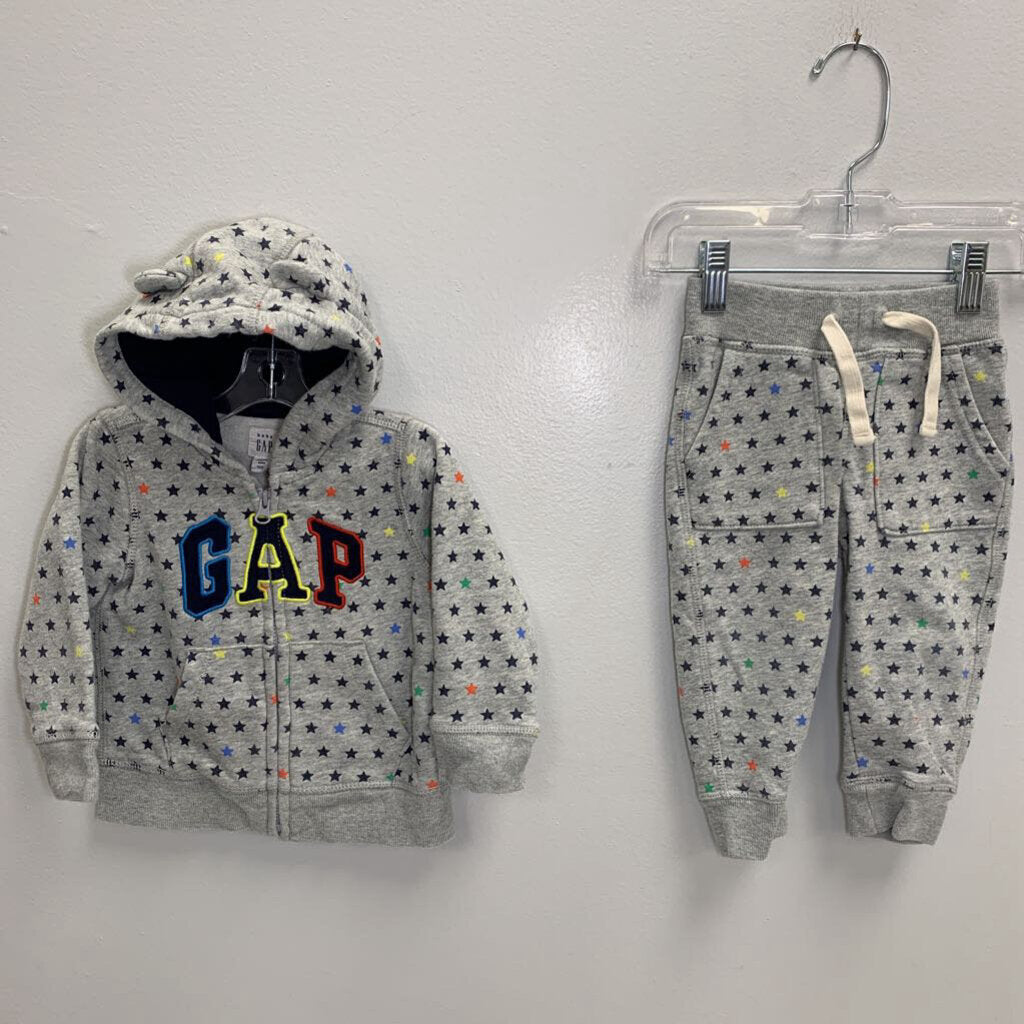 12-18M: Applique Logo Hooded Sweatshirt & Sweatpants - Stars
