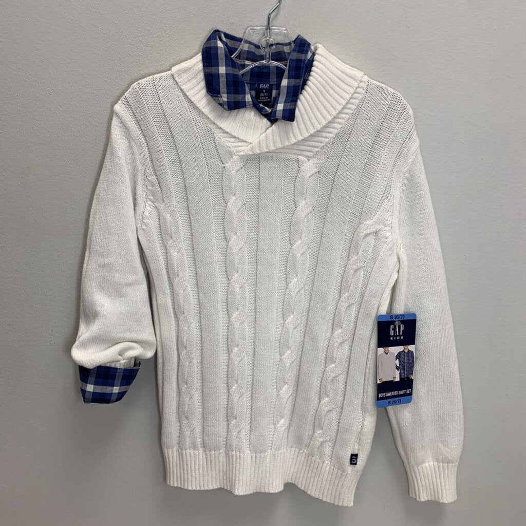 6-7: Plaid Shirt + Cable Knit Sweater Set NWT