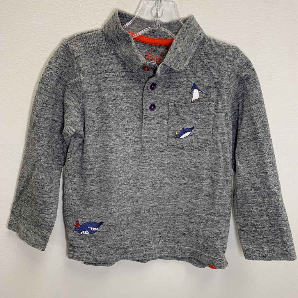 3-4: Embroidered Long Sleeve Polo - Penguins