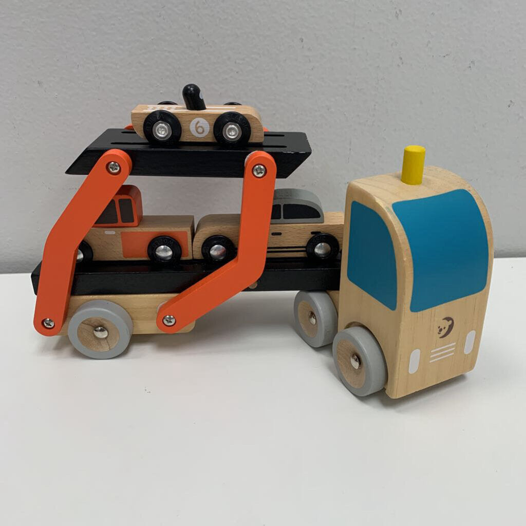 Wooden Car Transporter with Cars