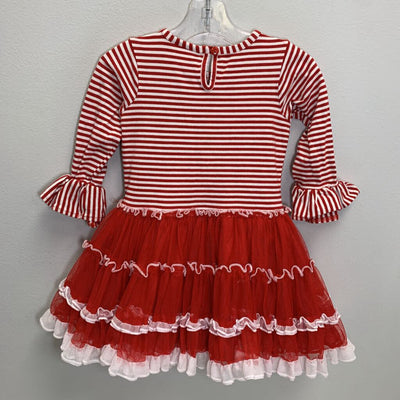 2T: Striped Ruffled Tutu Dress - Santa Applique