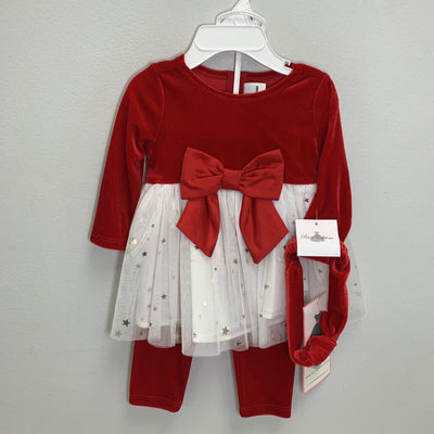 3-6M: Velvet Tulle Dress + Leggings + Headband Bow NWT