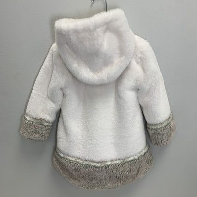 4T: Hooded Pom Pom Faux Fur Coat - Snap Closure