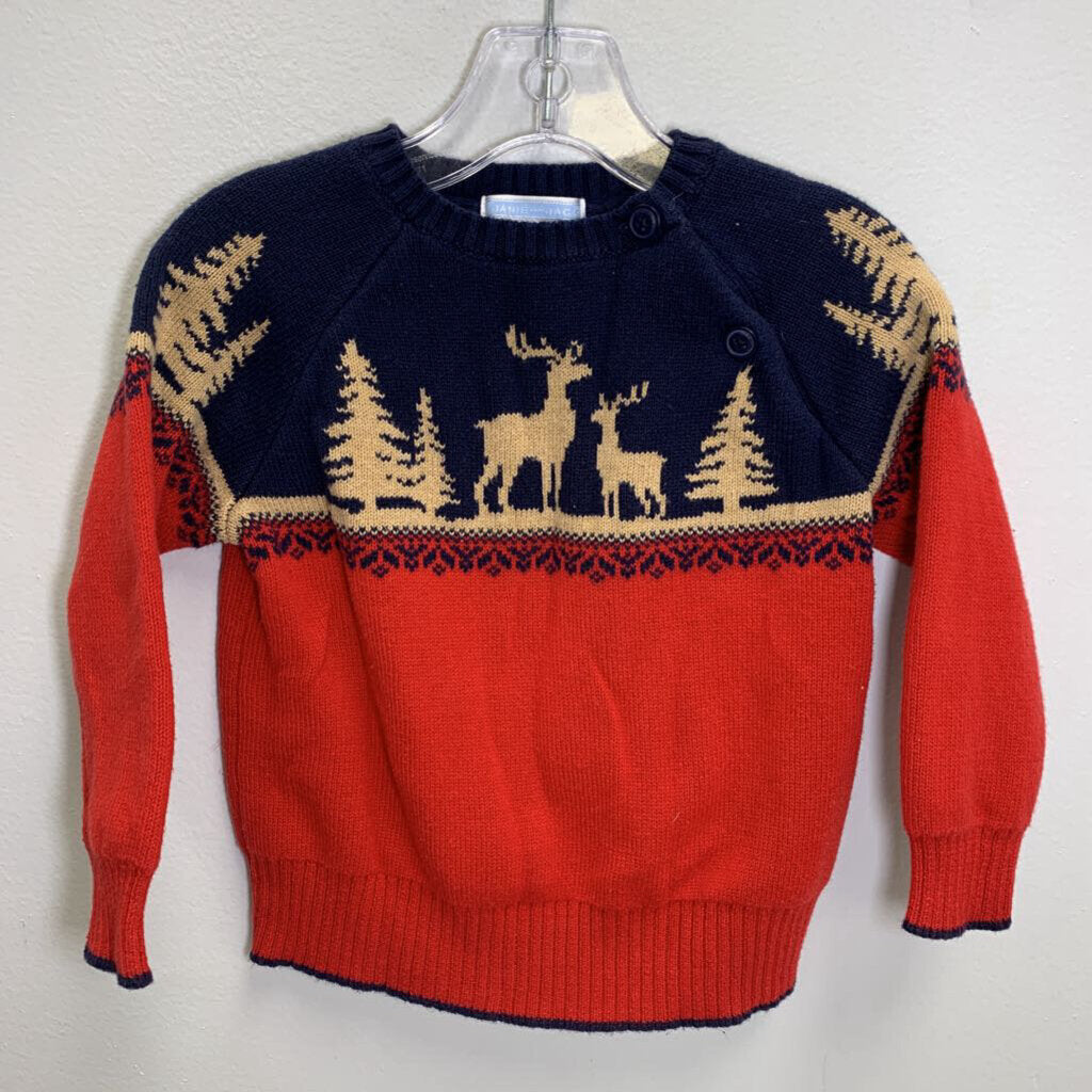 2T: Crewneck Button Sweater - Reindeer