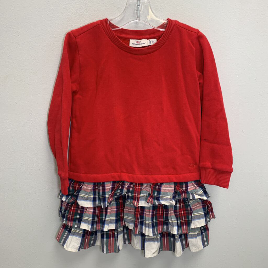 4T: Tiered Poplin Sweatshirt Dress - Plaid AS IS