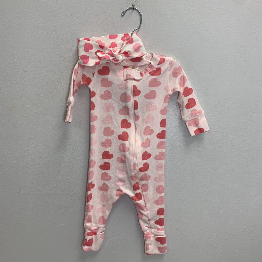 3-6M: Footed Sleeper + Headwrap - Hearts