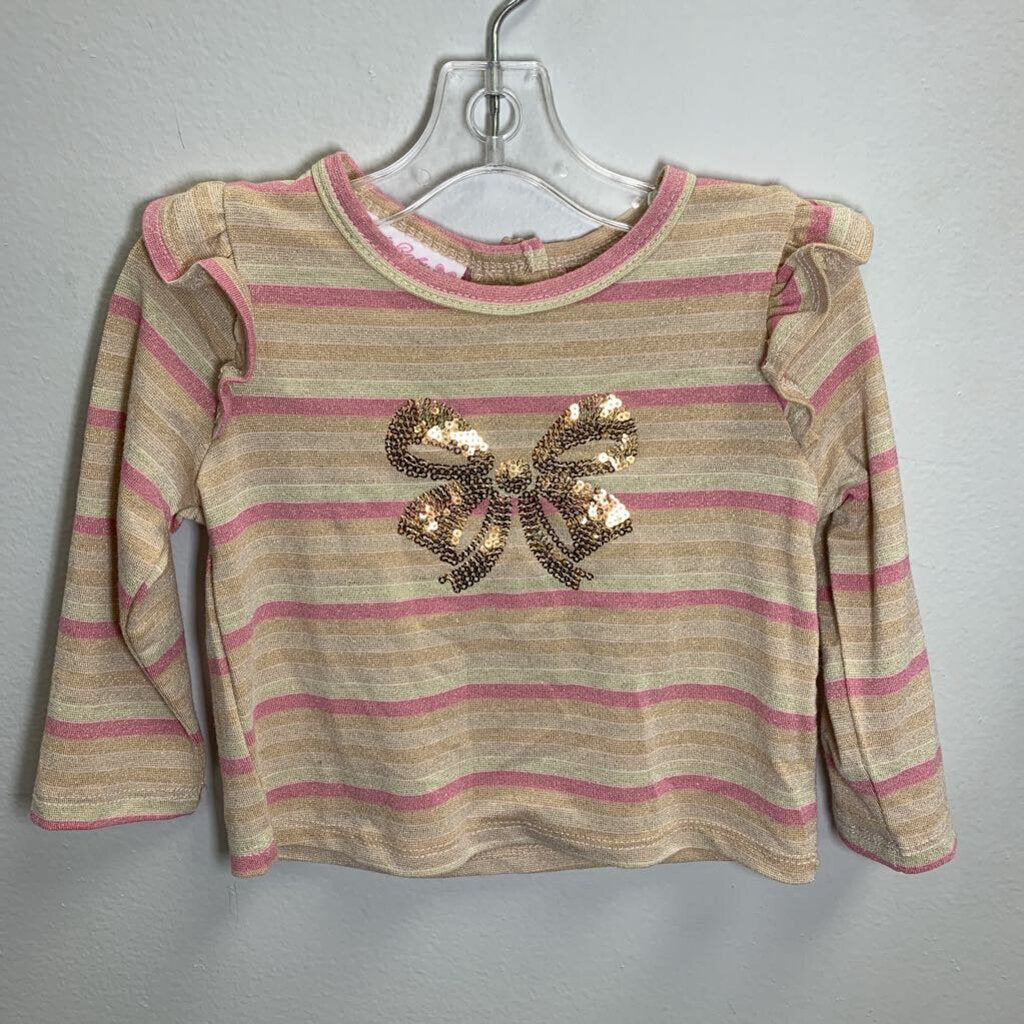 3-6M: Shimmer Sequin Butterfly Top + Metallic Pleat Skirt