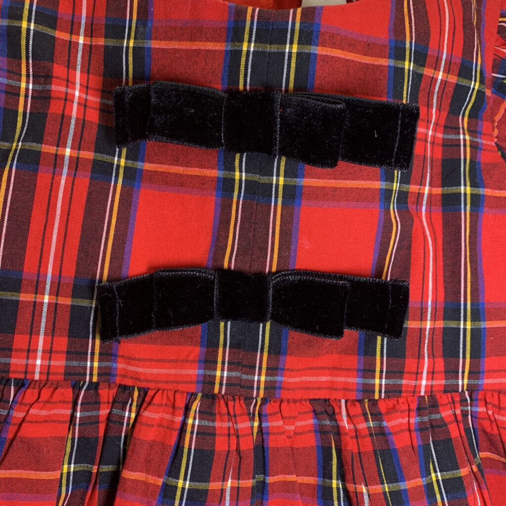 2T: Tartan Plaid Dress w/ Black Velvet Bows