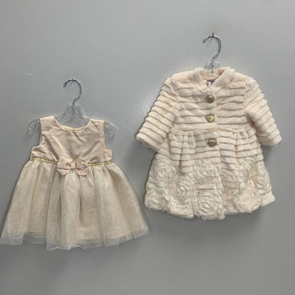 6-9M: Sleeveless Dress w/ Tulle Skirt and Faux Fur Jacket