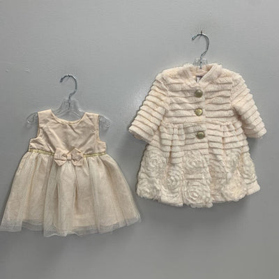 6-9M: Sleeveless Dress w/ Tulle Skirt and Faux Fur Jacket