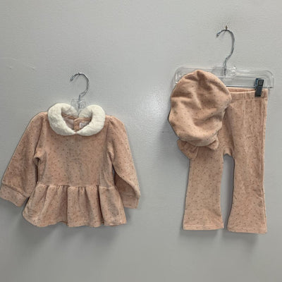 12M: Ribbed Velour Peplum Top + Pants + Beret