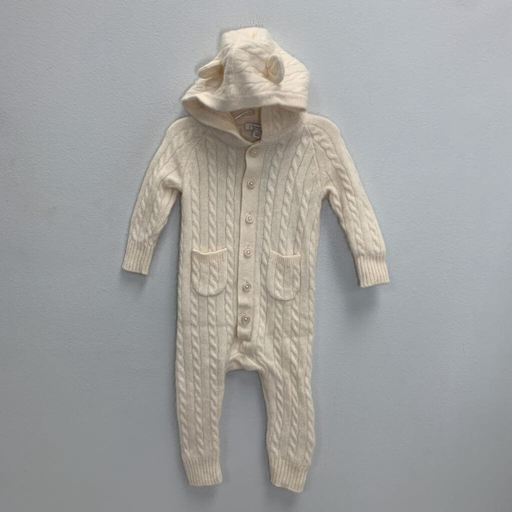 6-12M: 100% Cashmere Cable-Knit Bear Onesie