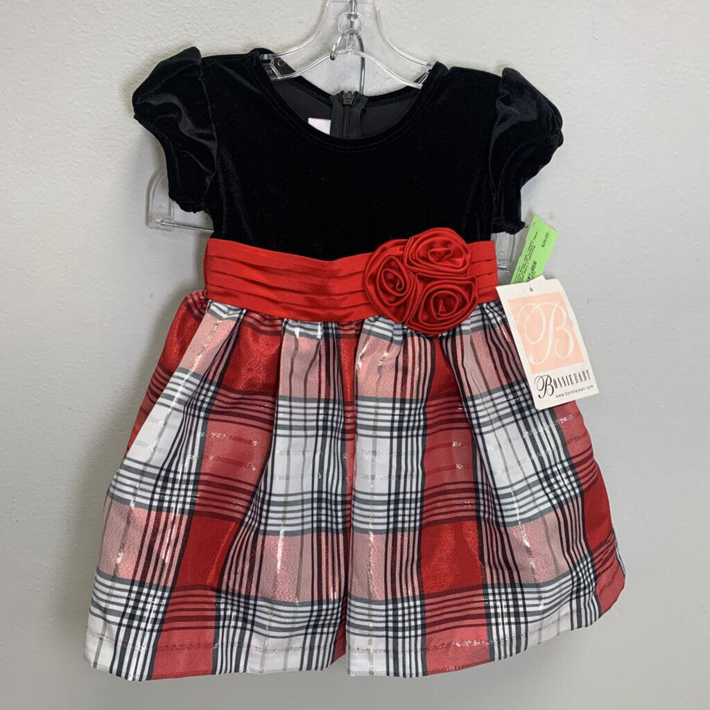 12M: Holiday Dress w/ Velvet Bodice + Plaid Taffeta Skirt + Matching Bloomers NWT