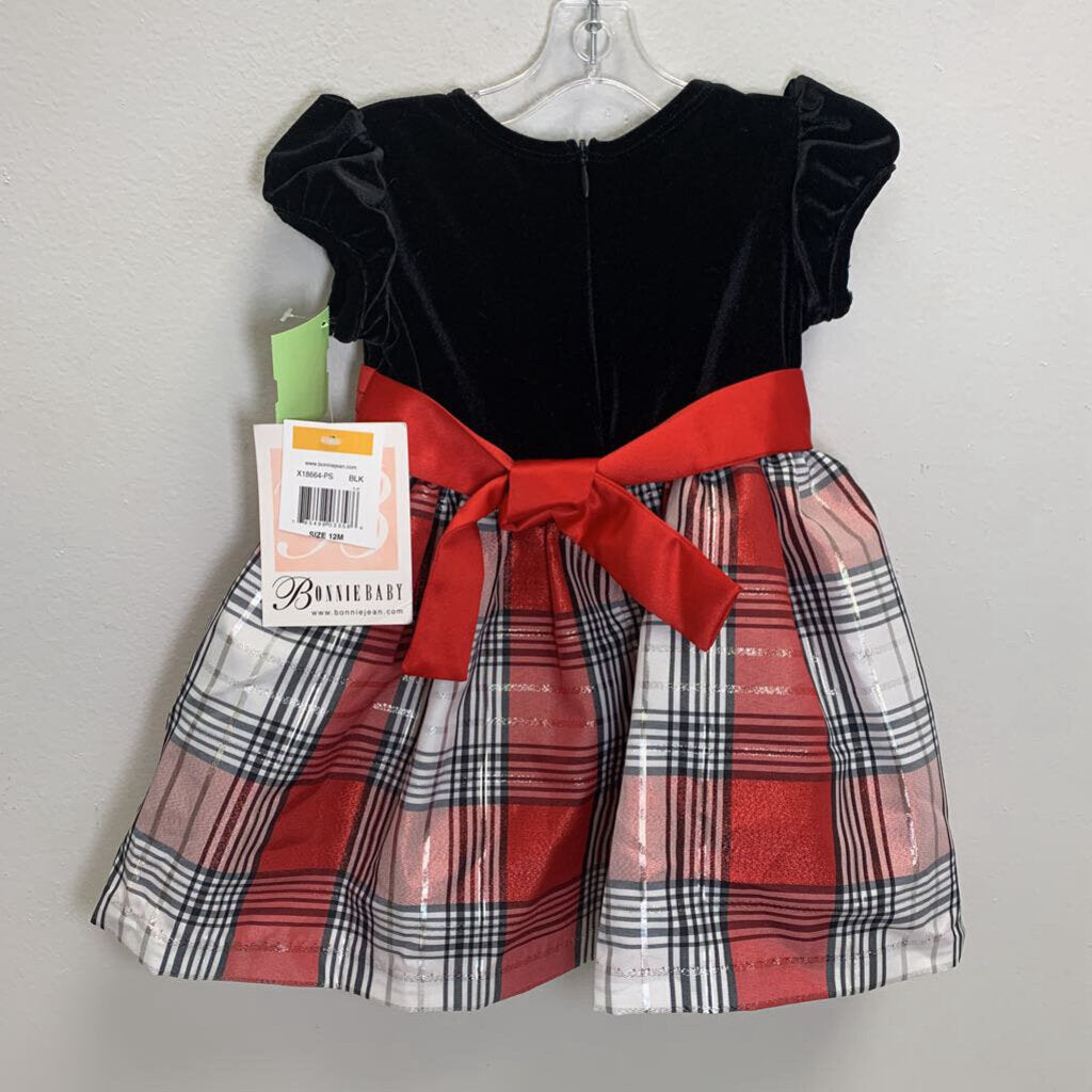 12M: Holiday Dress w/ Velvet Bodice + Plaid Taffeta Skirt + Matching Bloomers NWT