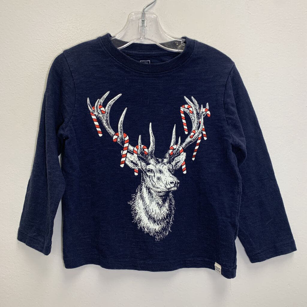 4: Long Sleeve Graphic T-Shirt - Candy Cane Deer