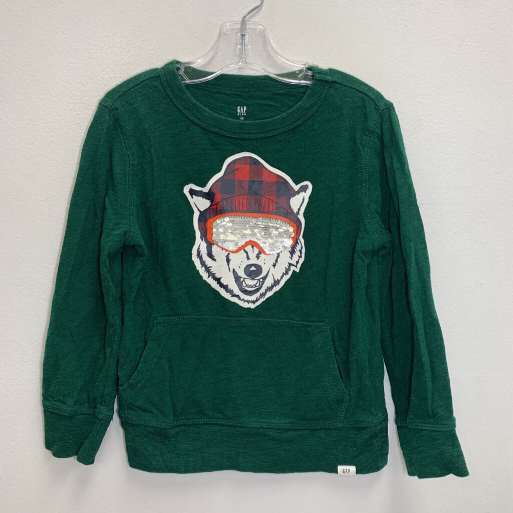 4-5: Long Sleeve Graphic T-Shirt - Reversible Sequin Wolf