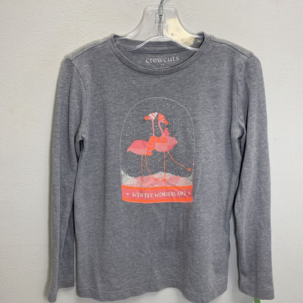 4-5: Long Sleeve Graphic T-Shirt - Winter Wonderland Flamingos