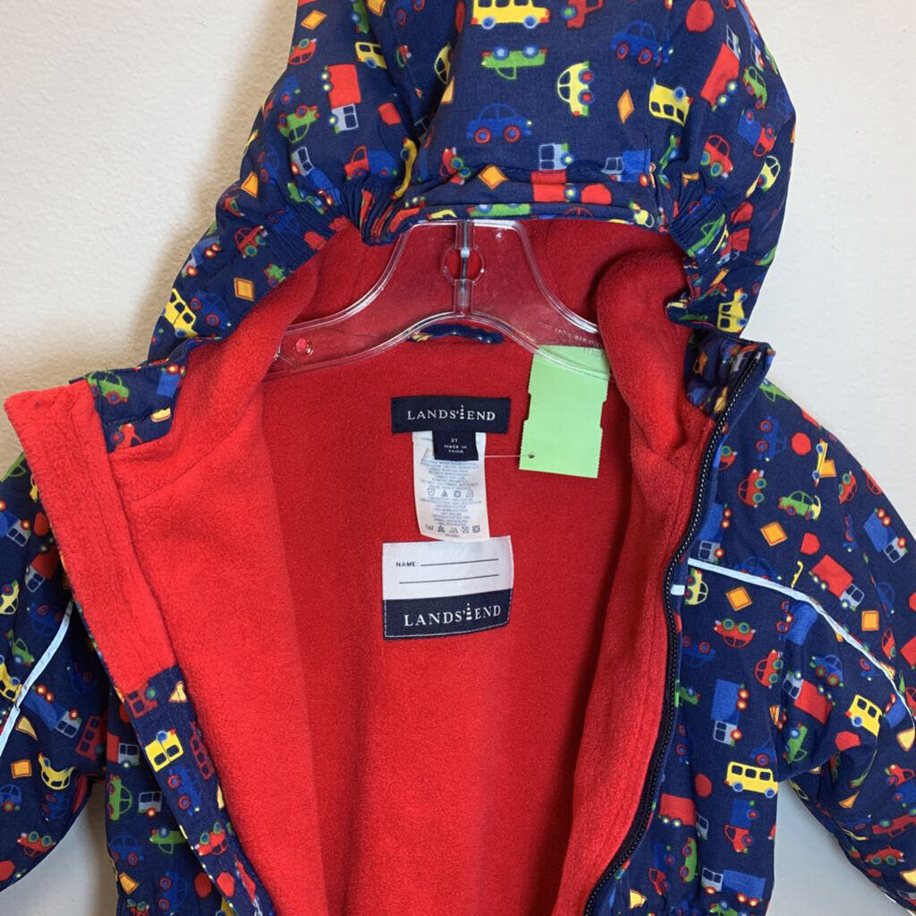 2T: Fleece Lined Snowsuit w/ Mitten Clips - Vehicles
