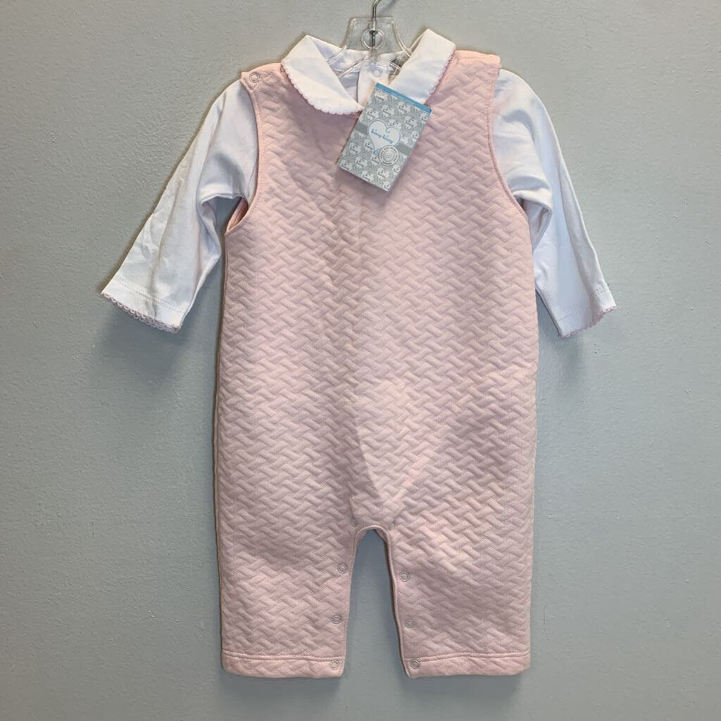 6-9M: Pima Cotton Jacquard Overall Set NWT