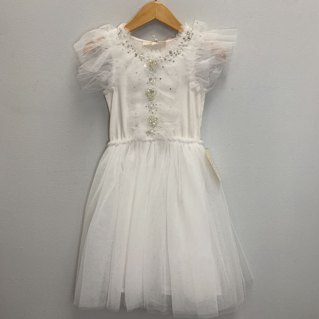 4-5: Flutter Sleeve Beaded Bodice Tutu Dress with Long Tulle Skirt (Style TDM0497) NWT