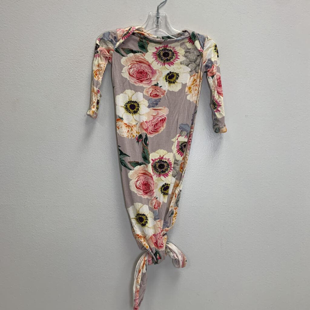 0-3M: Knotted Gown - French Gray Floral