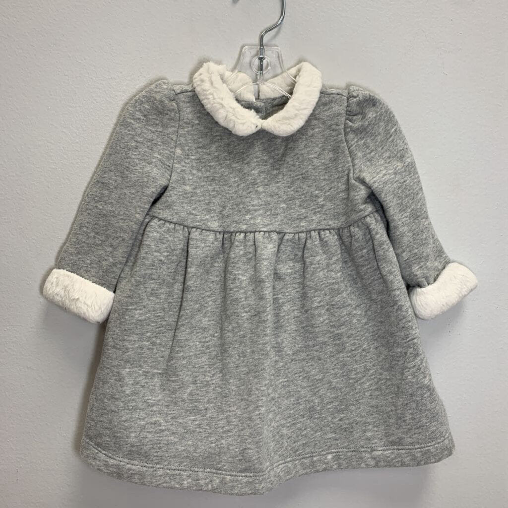 3-6M: Cotton Dress w/ Faux Fur Trim