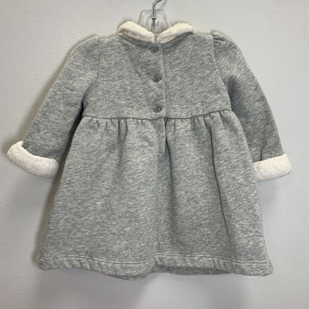 3-6M: Cotton Dress w/ Faux Fur Trim