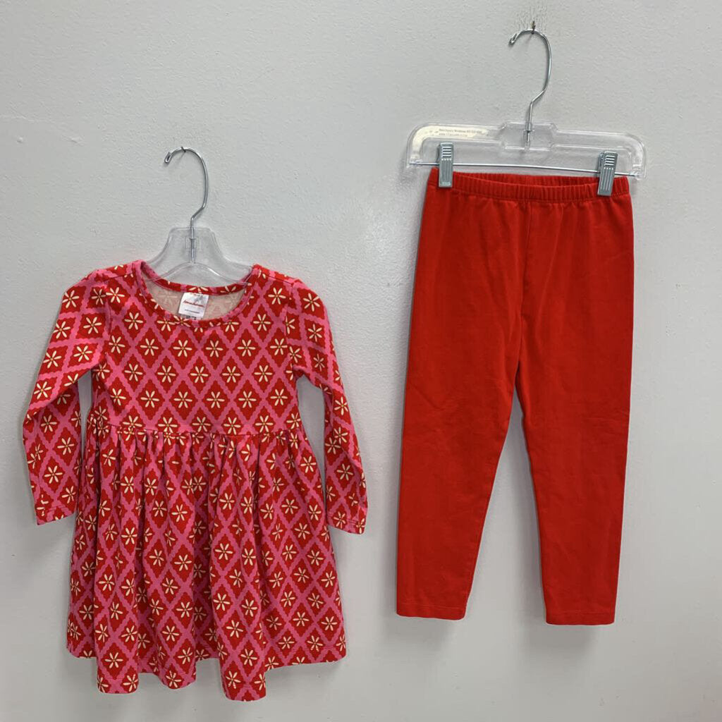 3T: Long Sleeve Skater Dress + Leggings - Holiday