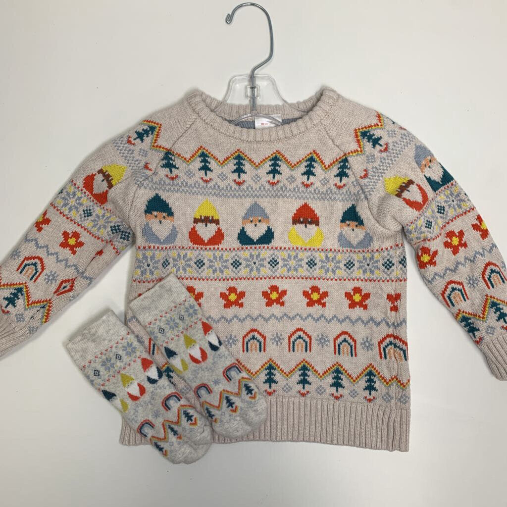 3T: Fair Isle Sweater + Matching Socks - Gnome Sweet Gnome