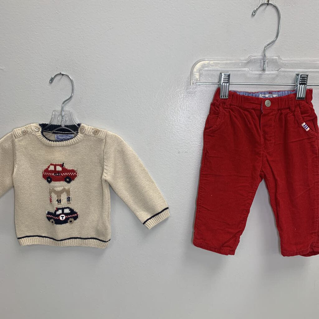 2-4M: Knit Sweater w/ Corduroy Pants - Cars