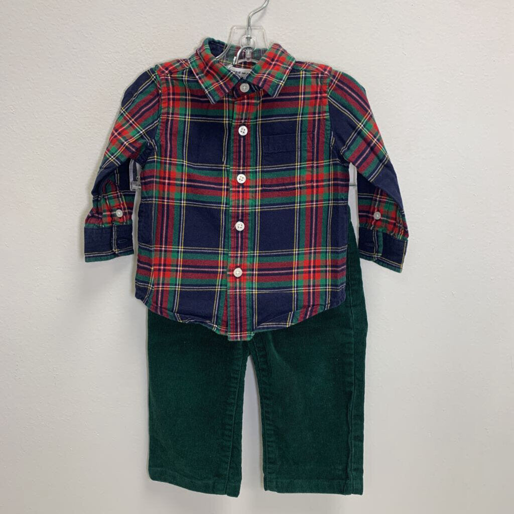 6-12M: Tartan Flannel Shirt + Corduroy Pants