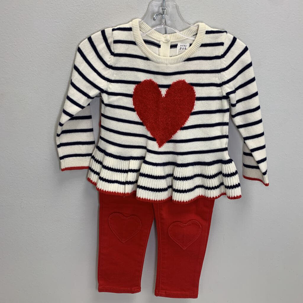12-18M: Boucle Ruffle Sweater + Heart Patch Denim