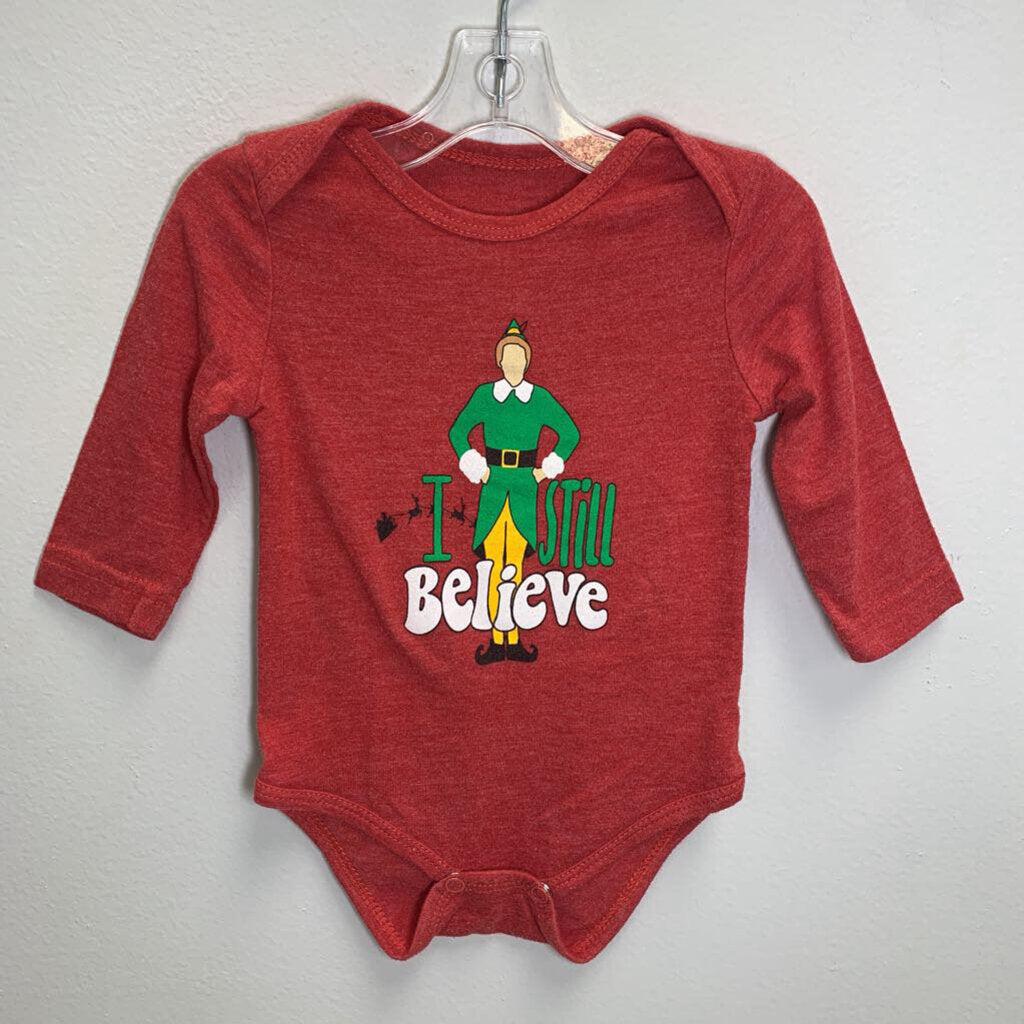 6M: Buddy The Elf "I Still Believe" Long Sleeve Onesie