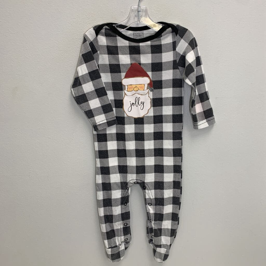 12M: Plaid Footed Onesie - Santa