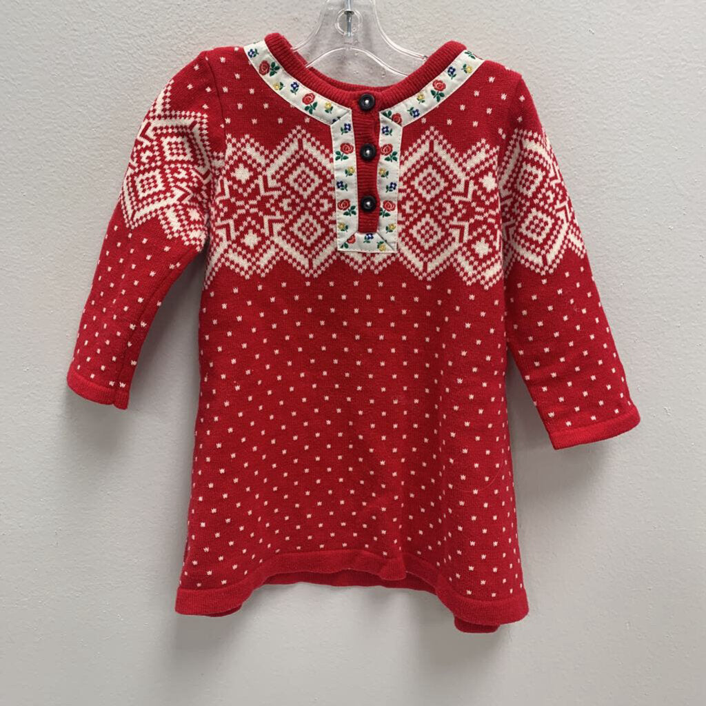 12-18M: Holiday Sweater Dress - Scandi Snowflake
