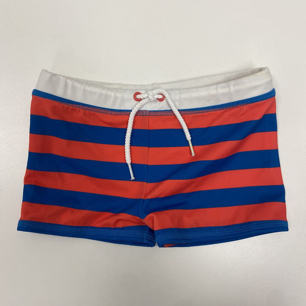 3-4: Mini Boden red & blue striped swim trunks