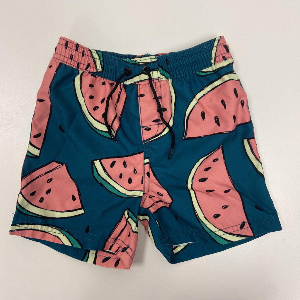 18-24M: Tea teal w/watermelon slice imprint swim trunks