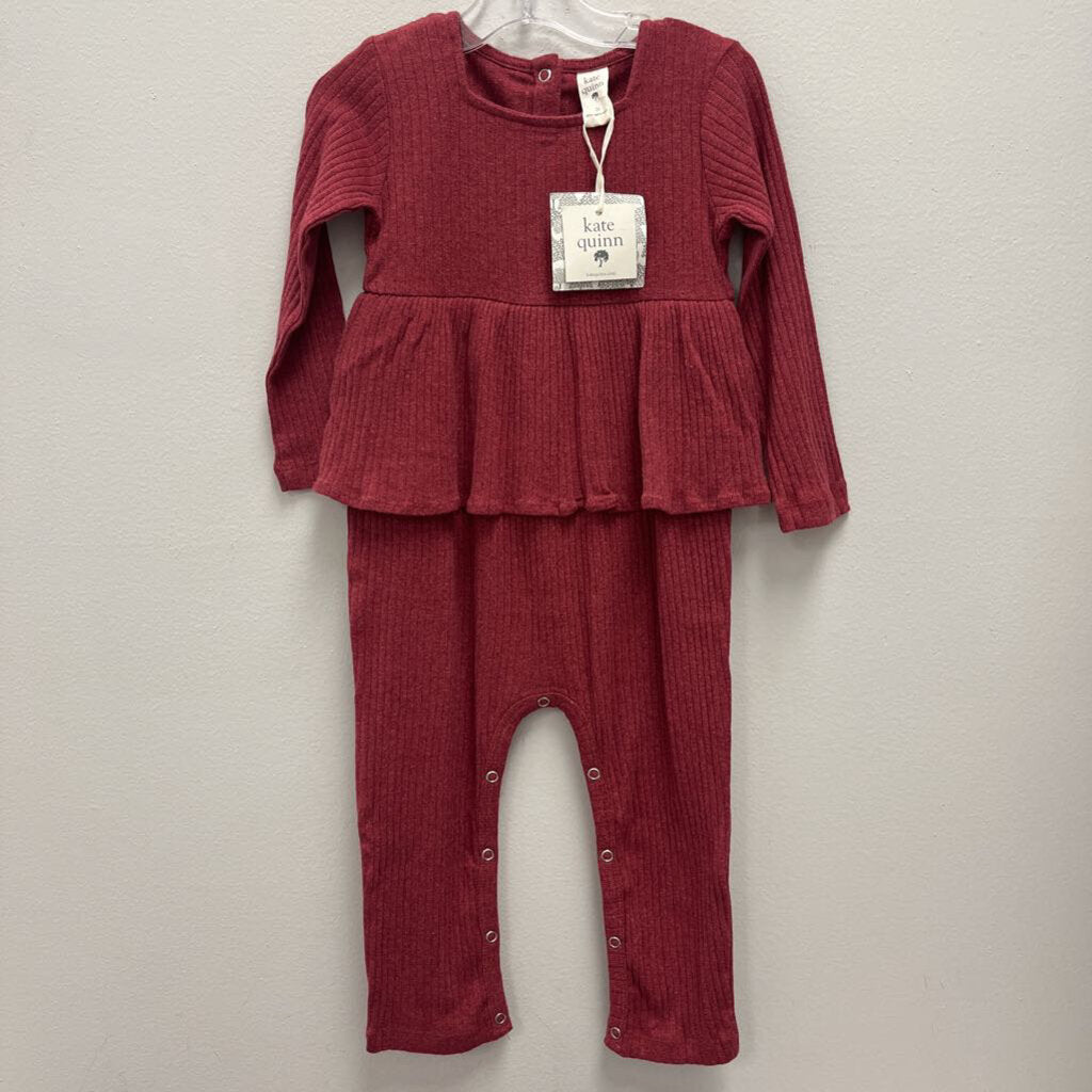 2T: Kate Quinn red ribbed ruffle coverall NWT