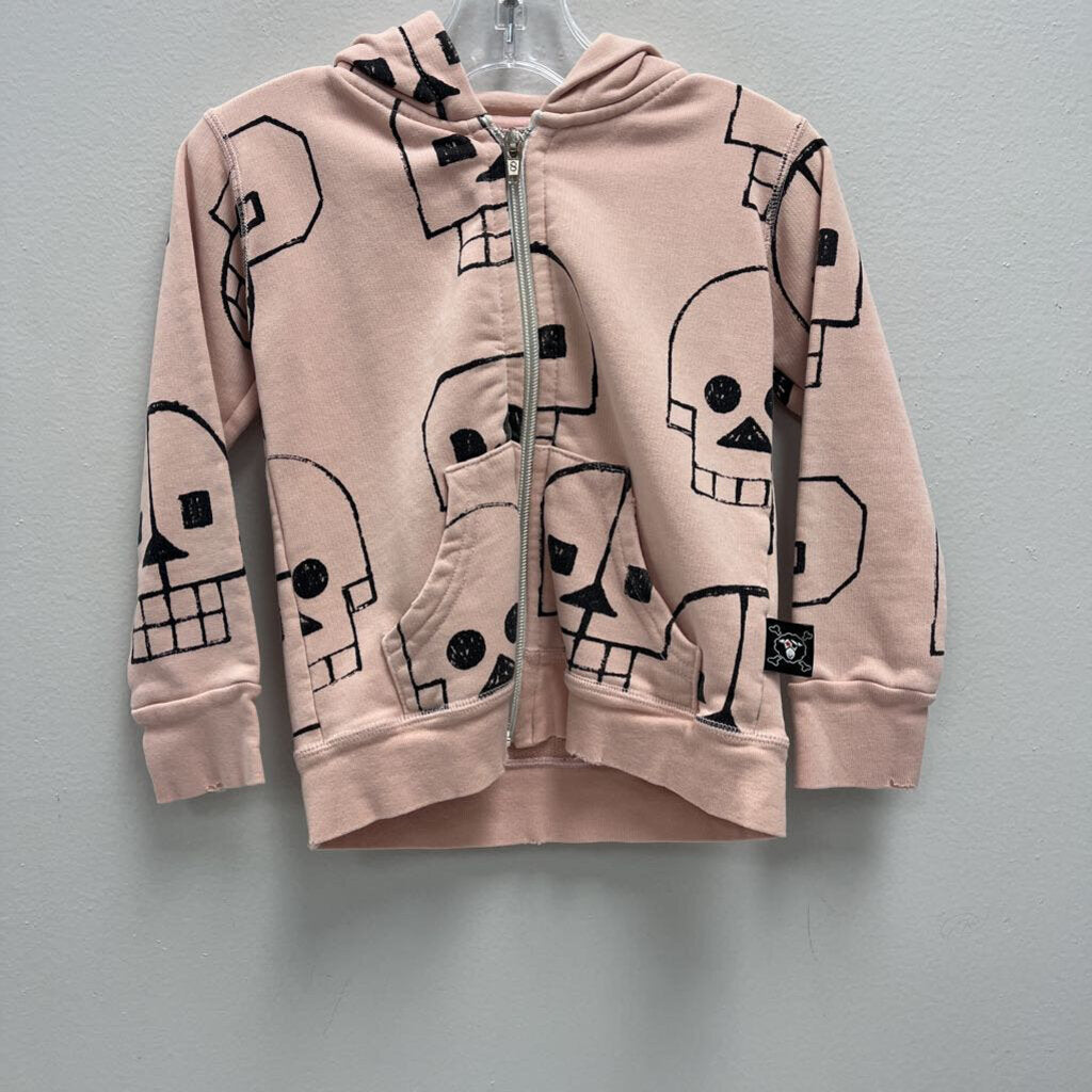 12-18M: Nununu pink w/black skeleton heads hooded sweatshirt