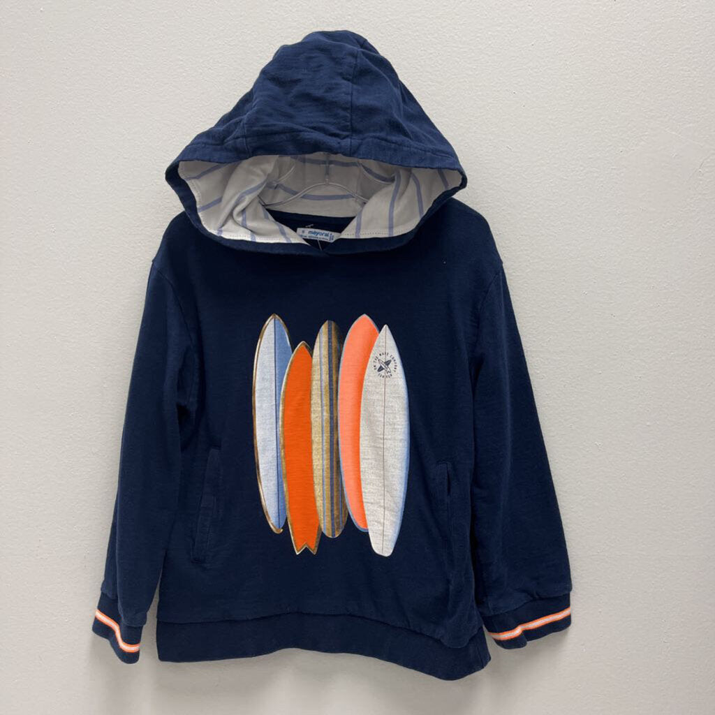 Size 5: Mayoral navy hooded sweatshirt with surfboards