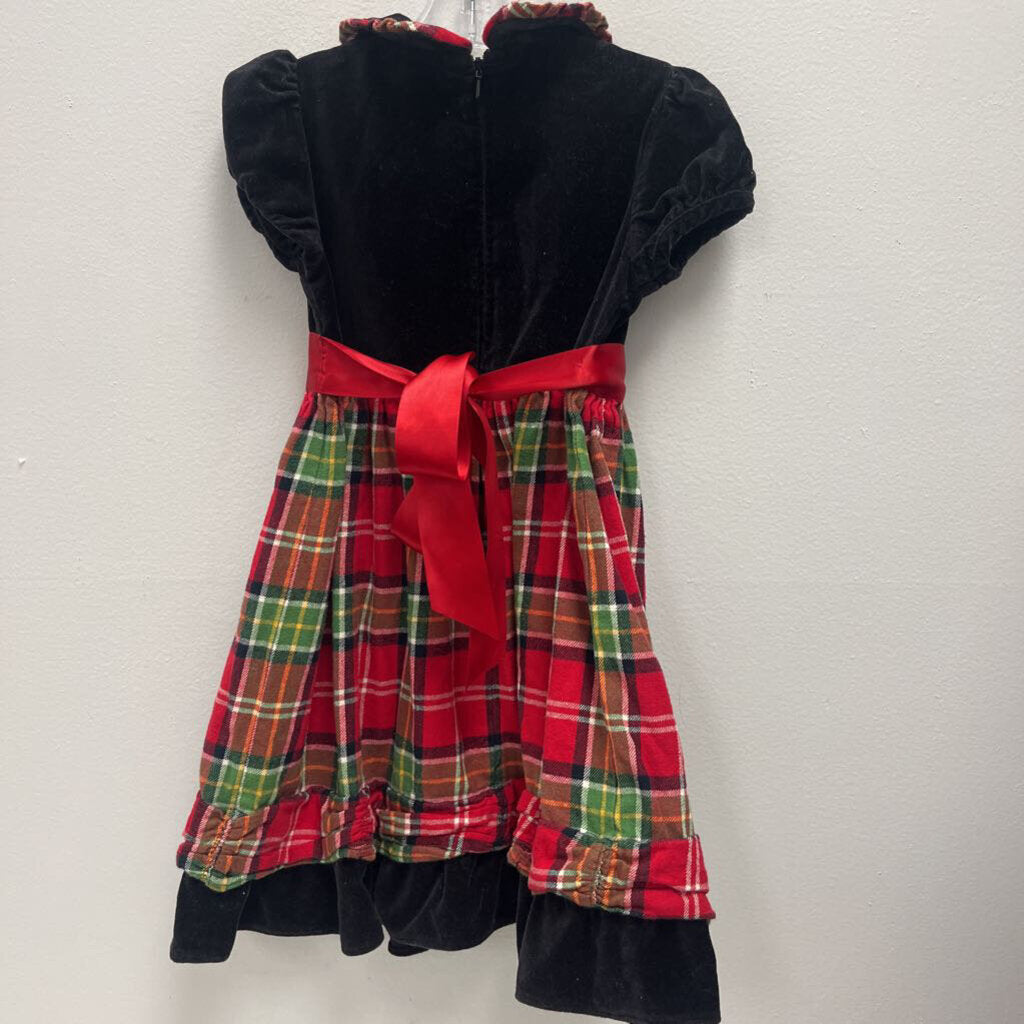 4T: Hanna Andersson red & green plaid w/black velour top holiday dress