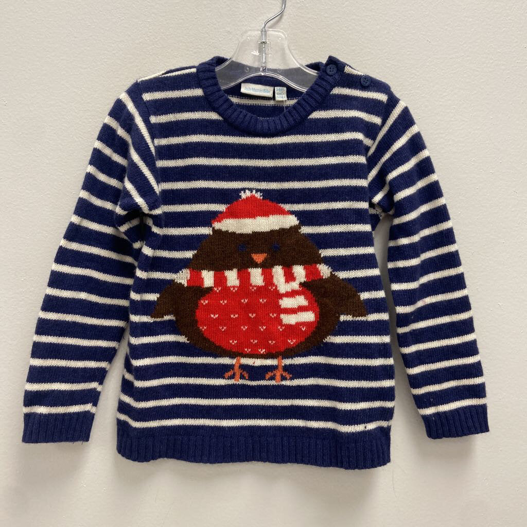 2-4: JoJo MaMan Bebe navy stripe w/birdie knit sweater