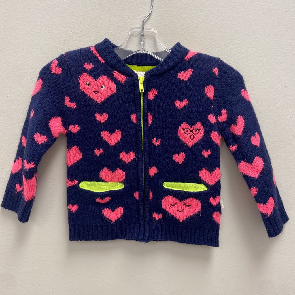 18M: Rosie Pope Baby navy w/pink hearts knit zipper sweater