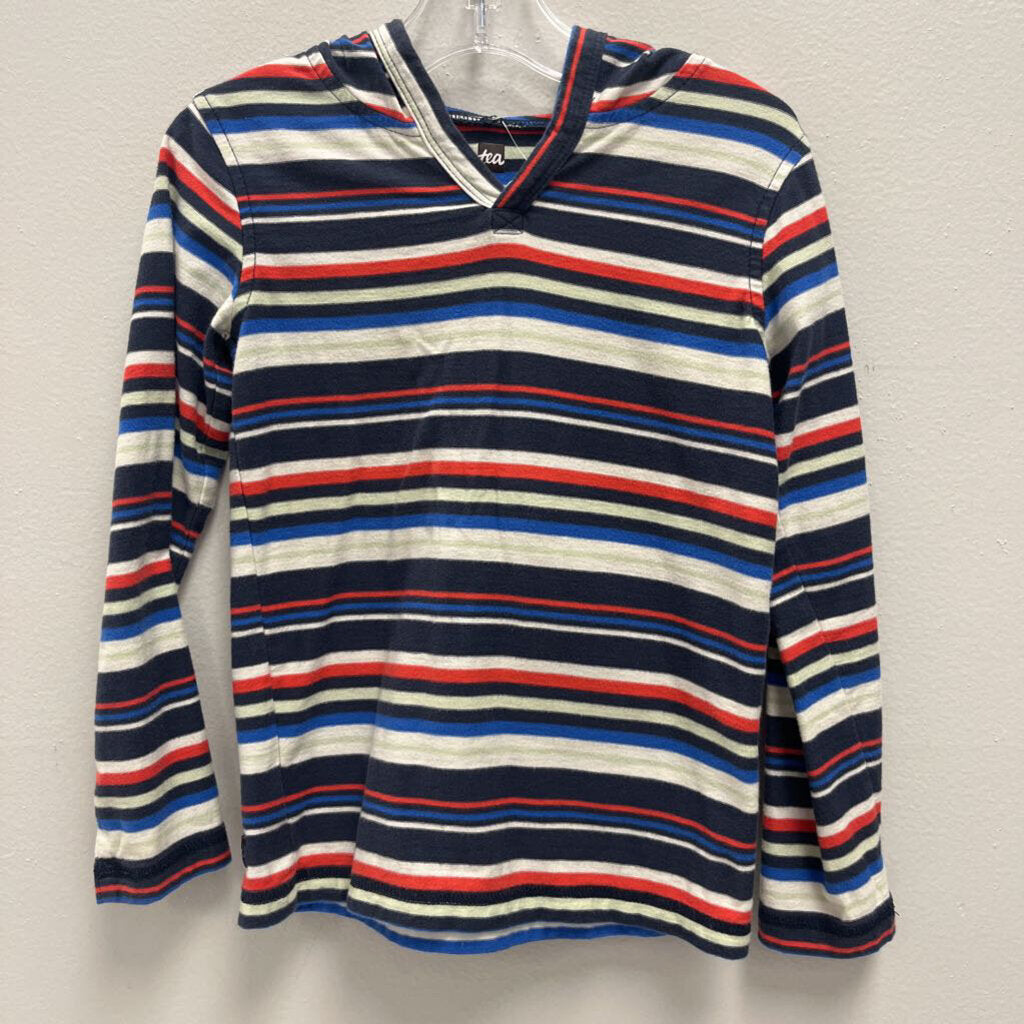 5: Tea black/blue/red striped hooded pullover