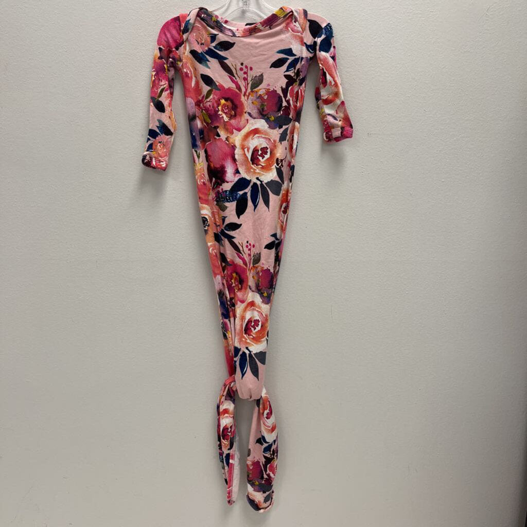 0-3m: Posh Peanut Pink Floral Knotted Gown