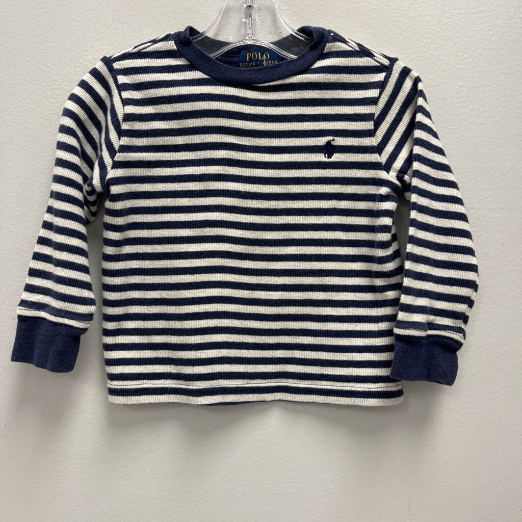 2T: Polo Ralph Lauren Blue and White Thermal Long Sleeve Shirt