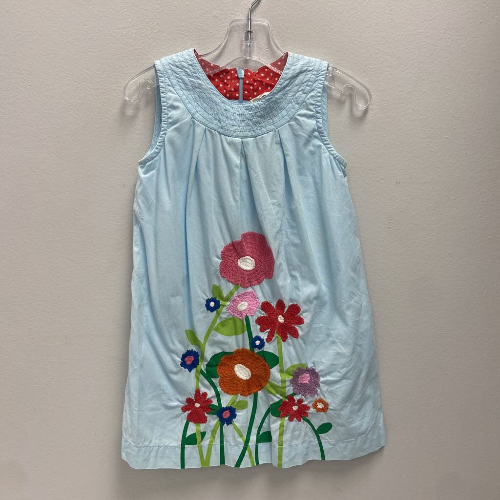 Size 2-3: Mini Boden light blue sleeveless dress with floral emb.