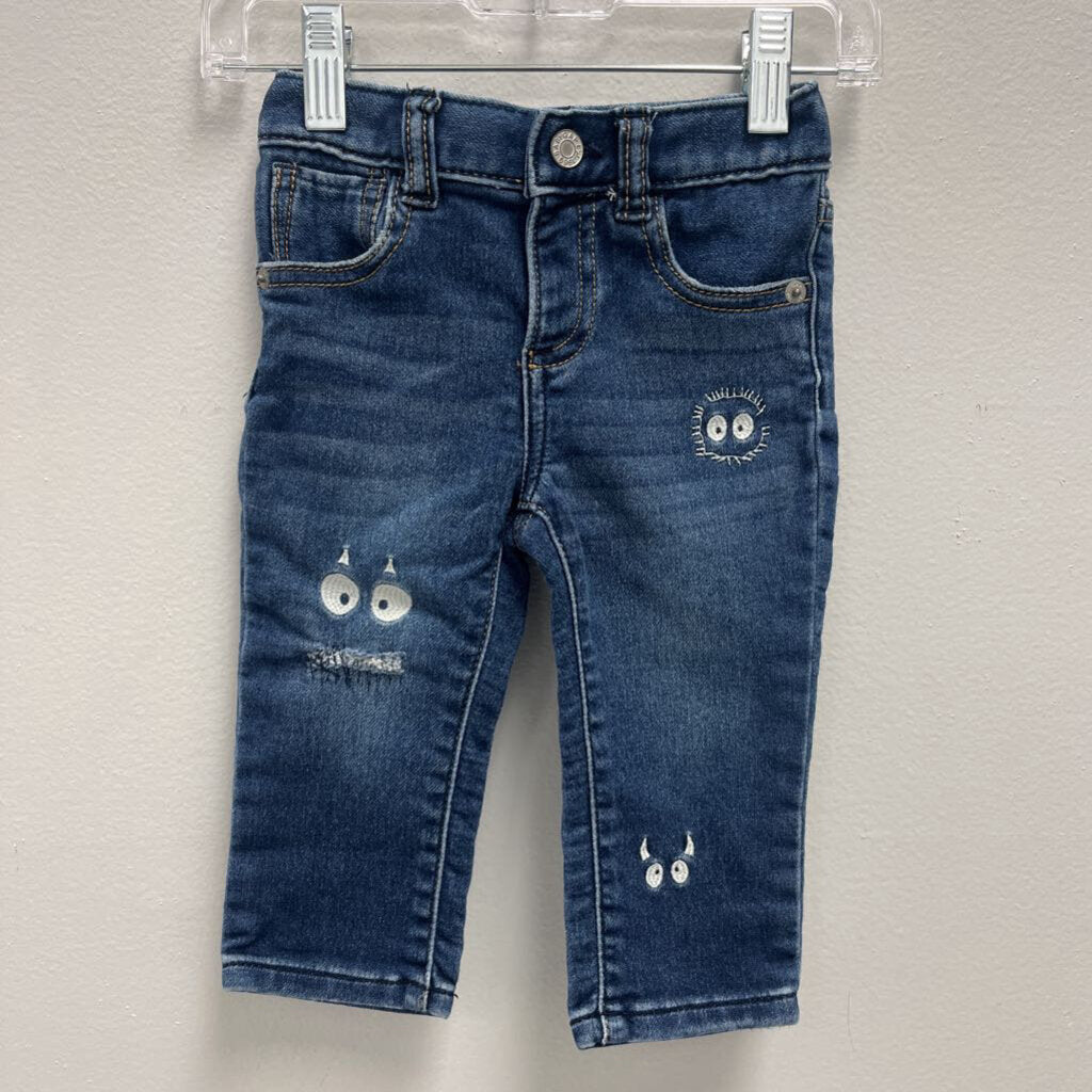 12-18M: Gap Denim blue w/embroidery skinny jeans