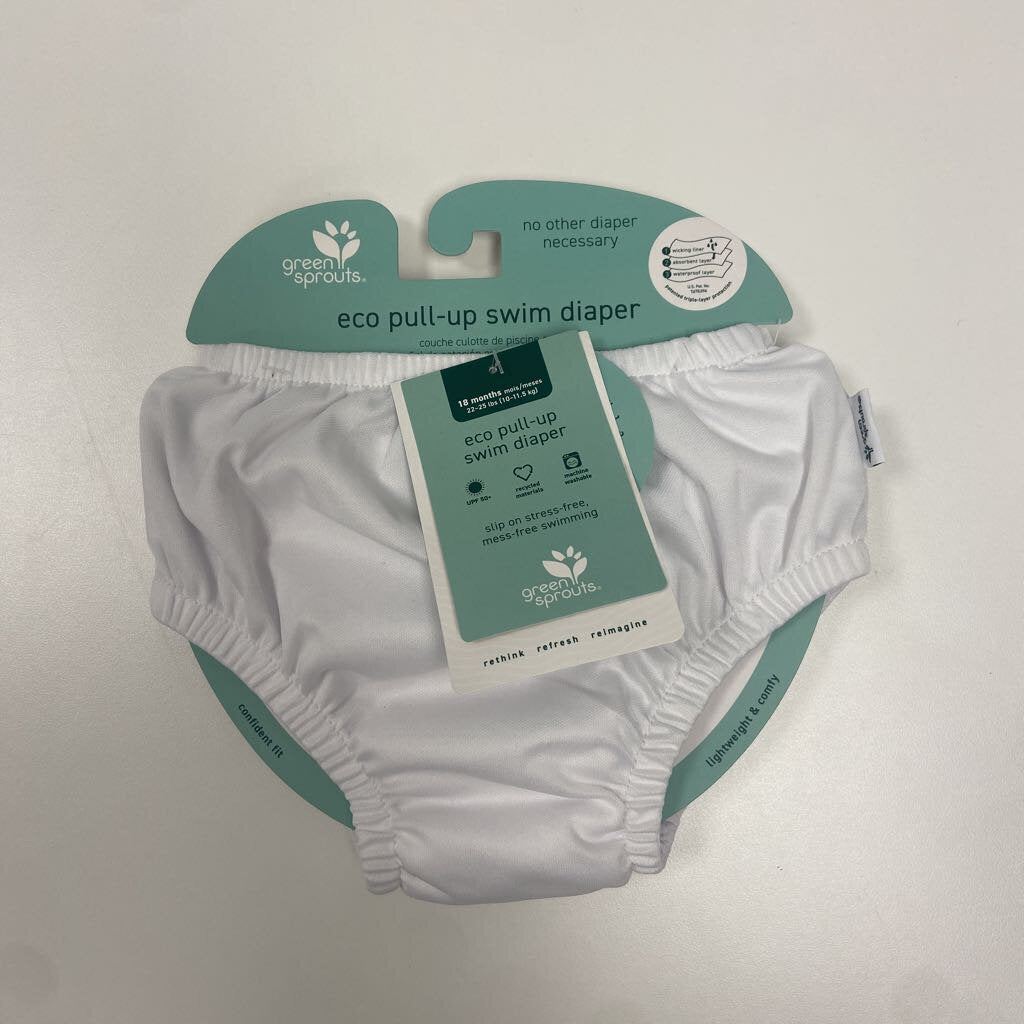 12-18m: Green Sprouts eco pull up swim diaper white NWT