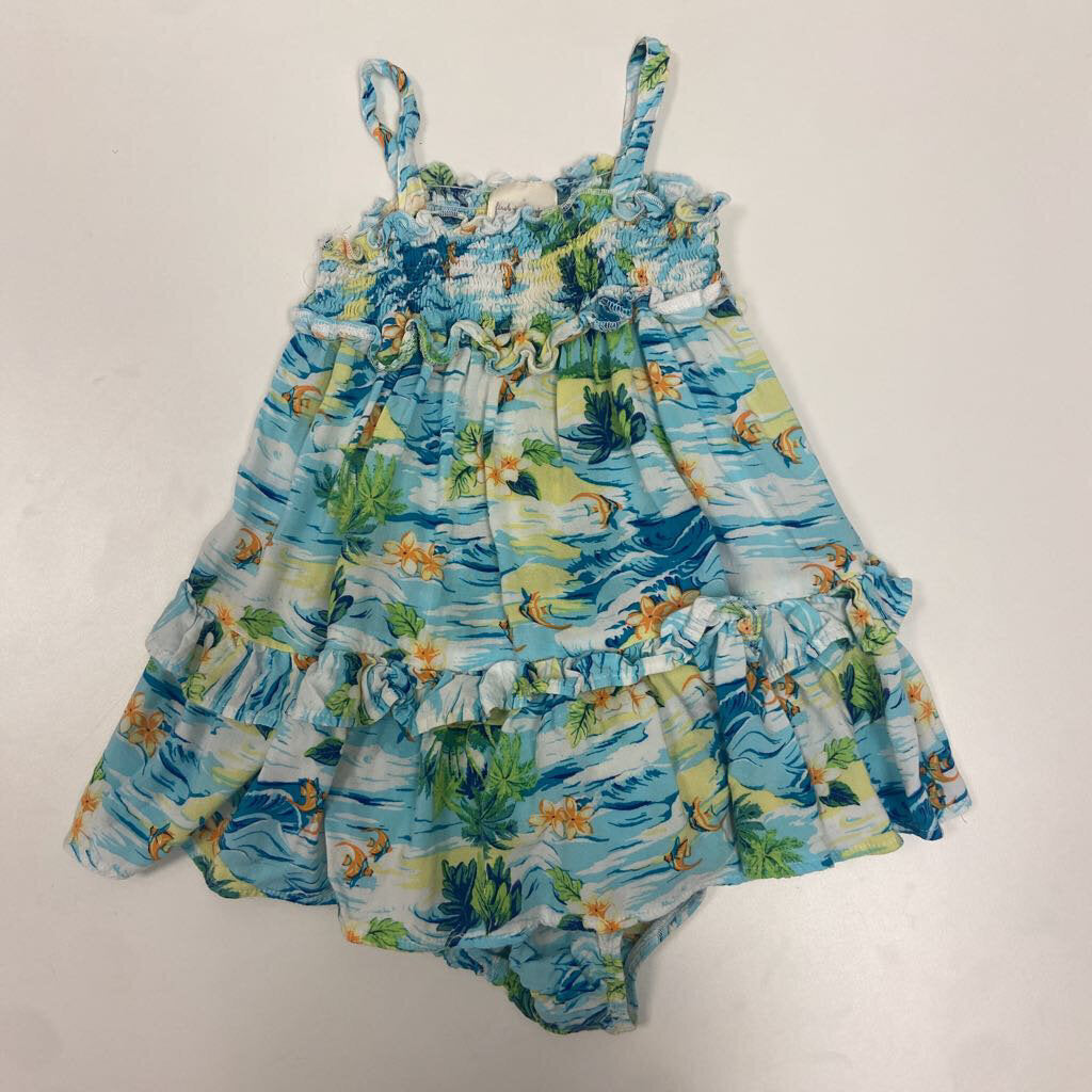 18M: First Impressions blue/yellow tropical print sundress & diaper cover